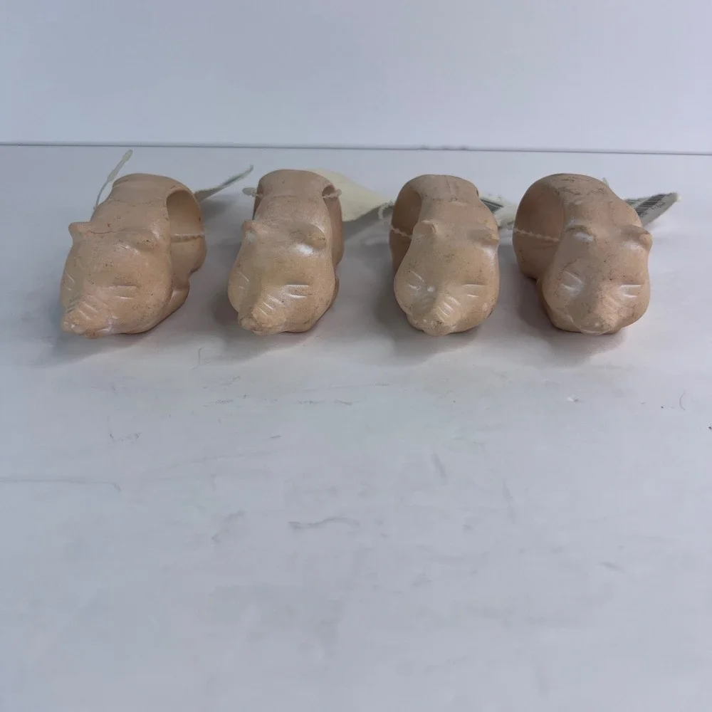 Ceramic Pig Napkin Rings Set of 4 Tan Farmhouse‎ Rustic Table Decor NWT Dillards